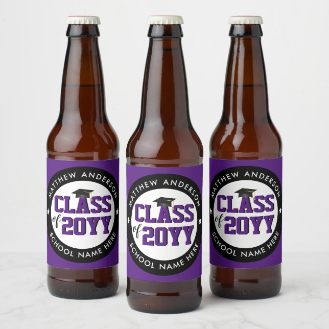 Elegant Royal Purple Class of 2023 Graduation Beer Bottle Label (Bottles)