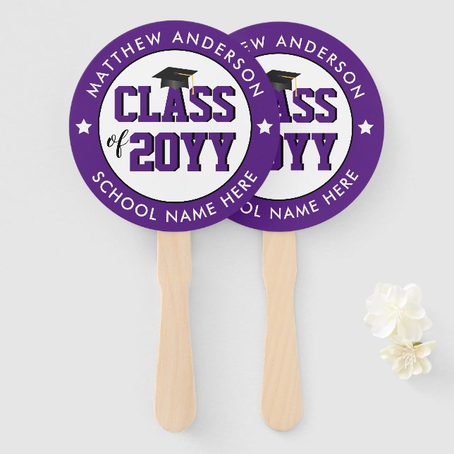 Elegant Royal Purple Class of 2023 Graduation Hand Fan (Front and Back)