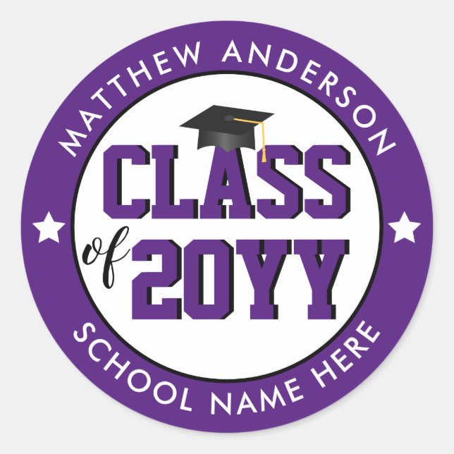 Elegant Royal Purple Class of 2024 Graduation Classic Round Sticker (Front)