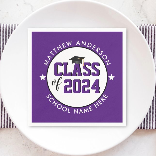 Elegant Royal Purple Class of 2024 Graduation Napkin (Creator Uploaded)