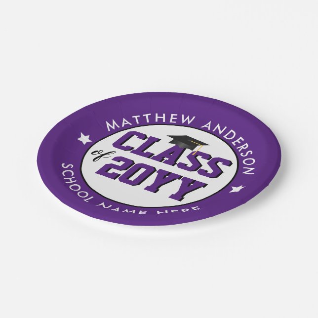 Elegant Royal Purple Class of 2024 Graduation Paper Plate (Angled)