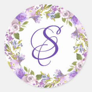 Elegant Royal Purple Floral Monogram Envelope Seal