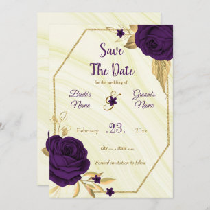 elegant royal purple gold floral save the date