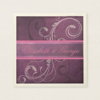 Elegant Royal Purple Grunge Damask Swirls Wedding Napkin