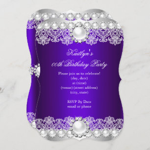 Elegant Royal Purple Lace Pearl Birthday Party Invitation