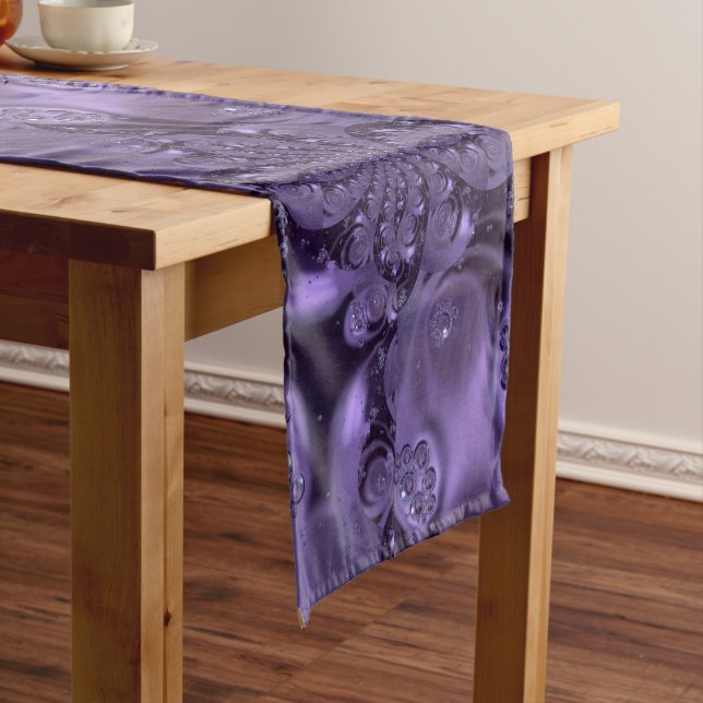 Elegant Royal Purple Liquid Sparkle Short Table Runner (In Situ)