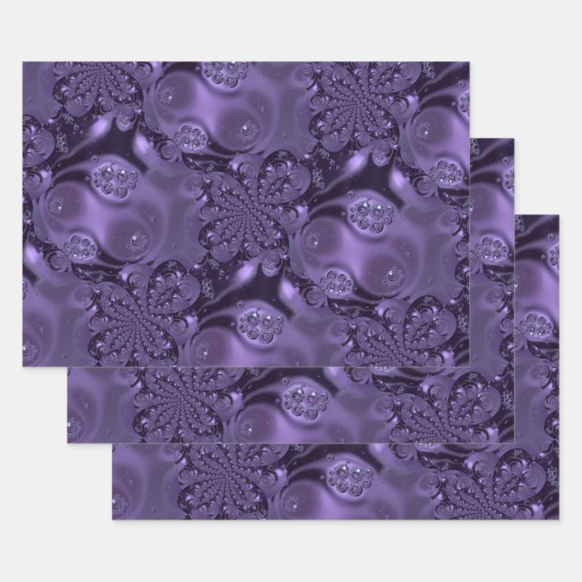Elegant Royal Purple Liquid Sparkle Wrapping Paper Sheet (Set)
