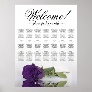 Elegant Royal purple Rose 21 Table Seating Chart