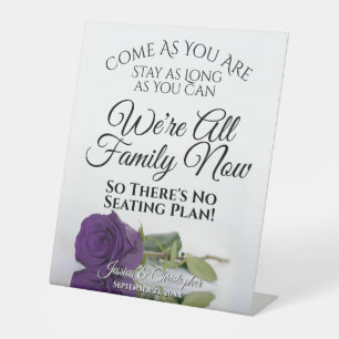 Elegant Royal Purple Rose Open Seating Wedding Pedestal Sign