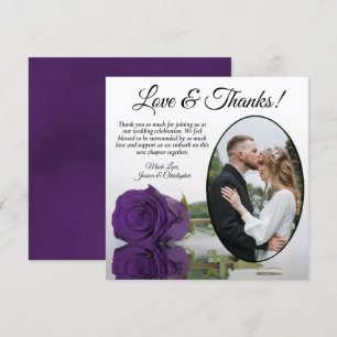 Elegant Royal Purple Rose Oval Photo Wedding Thank You Card