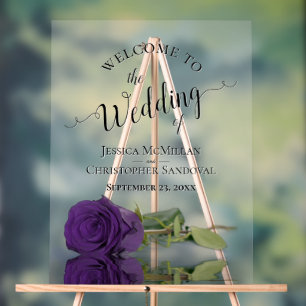 Elegant Royal Purple Rose Romantic Wedding Welcome Acrylic Sign