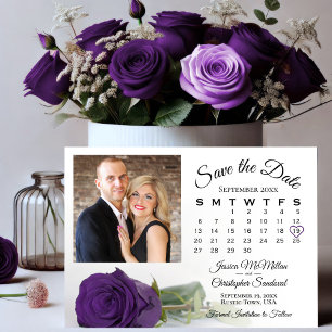 Elegant Royal Purple Rose Wedding Calendar & Photo Save The Date
