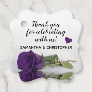 Elegant Royal Purple Rose Wedding Thank You Favour Tags
