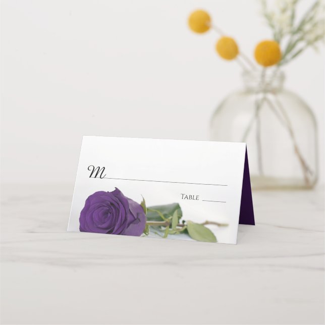 Elegant Royal Purple Rose Wedding Write-In Place Card (Front)