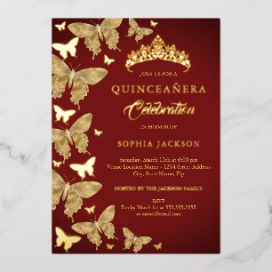 Elegant Royal Red Gold Butterfly Quinceanera