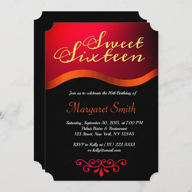 Elegant Royal Red Sweet 16 Party Invite (Front/Back)