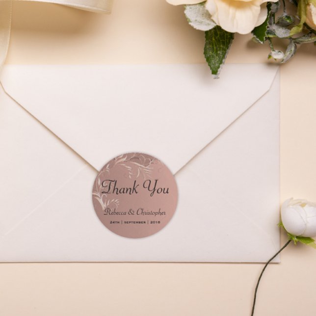 Elegant Royal Rose Gold WeddingThank You Classic Round Sticker (Creator Uploaded)