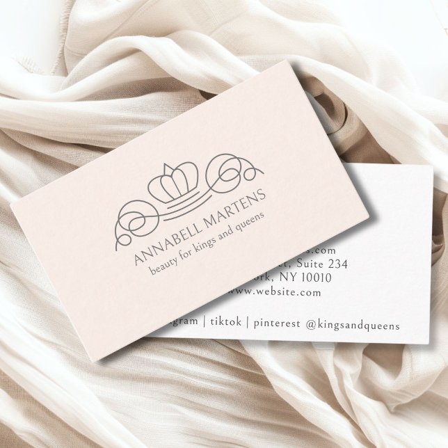 Elegant, royal, salon, blush-pink business card (Elegant, royal, salon blush-gray business card)
