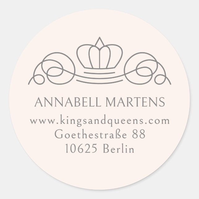 Elegant, royal, salon, blush-pink+ grey classic round sticker (Front)