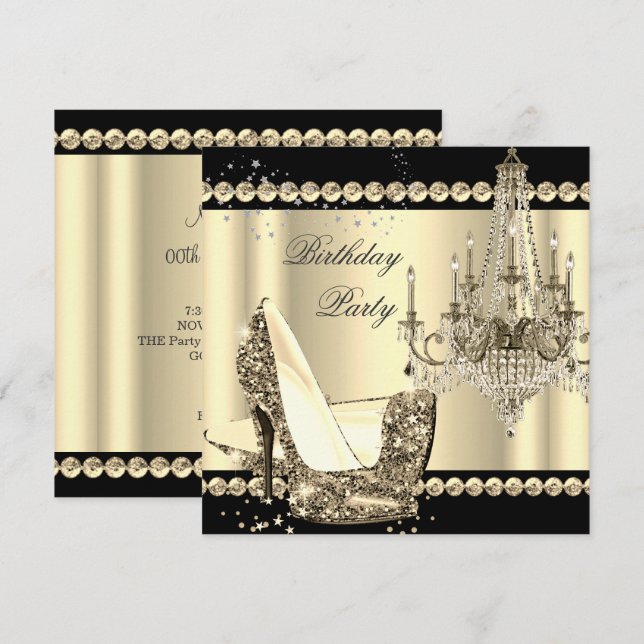 Elegant Royal Sepia Gold Cream Chandelier Party 2 Invitation (Front/Back)