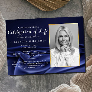 Elegant Royal Silk Navy Photo Celebration of life  Invitation