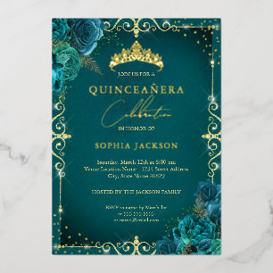 Elegant Royal Teal Rose Quinceanera