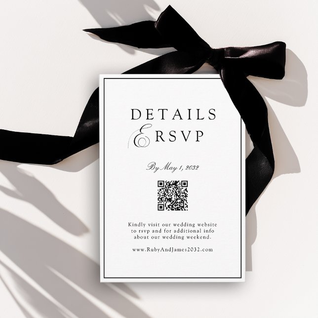 Elegant Royal White & Black QR Code Wedding RSVP  Enclosure Card (Elegant Royal White & Black QR Code Wedding RSVP Enclosure Card)