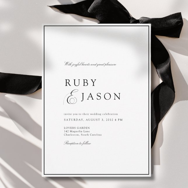 Elegant Royal White & Black  Wedding Invitation (Elegant Royal White & Black Wedding Invitation - Black Tie)