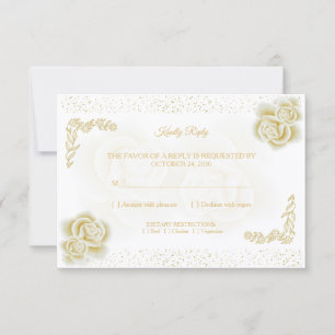 Elegant Royal White Gold Rose RSVP Card