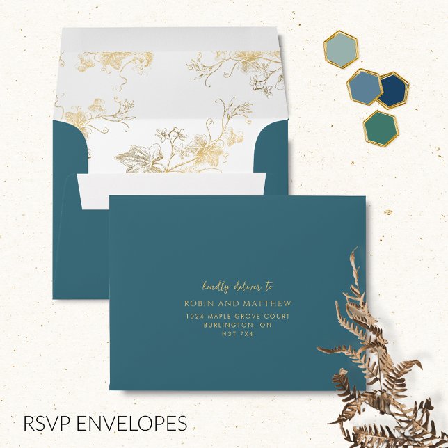 Elegant RSVP Blue with Gilded Floral Envelope (Creator Uploaded)
