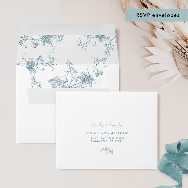 Elegant RSVP Envelope Floral Sea Glass Wedding  (Creator Uploaded)