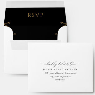 Elegant RSVP Envelope in White, Black and Gold 