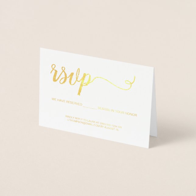 Elegant RSVP no mailing Reserved seat event Foil Card (Front)
