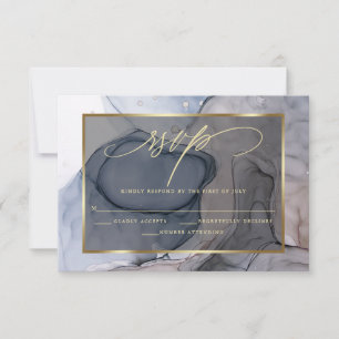 Elegant RSVP Plum Dusty Blue Marble Ink  Card