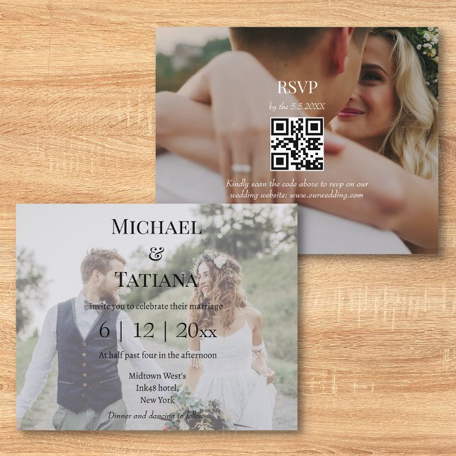 elegant rsvp qr code  2 photos wedding invitation  (Creator Uploaded)