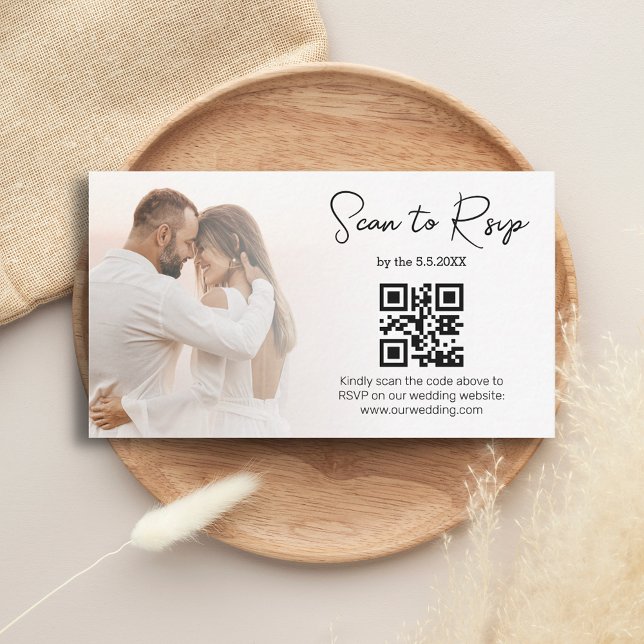 elegant rsvp qr code minimalist wedding photo  card (Creator Uploaded)