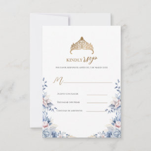 Elegant rsvp quinceañera Floral gold blue pink Card