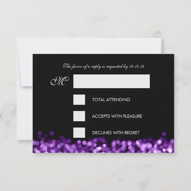 Elegant RSVP Sweet Sixteen Sparkling Lights Purple Card (Front)