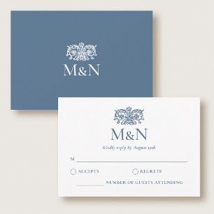 Elegant RSVP Wedding Monogram Dark Blue Enclosure Card