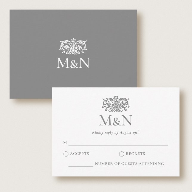 Elegant RSVP Wedding Monogram Grey Enclosure Card (Creator Uploaded)