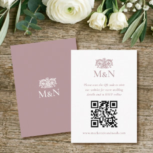 Elegant RSVP Wedding Monogram QR Code Dusty Pink Enclosure Card