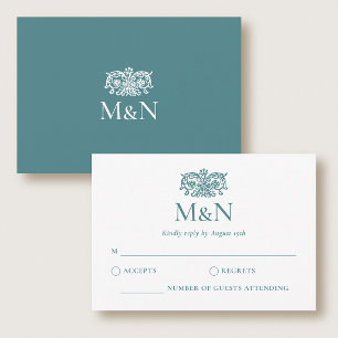 Elegant RSVP Wedding Monogram Teal Enclosure Card
