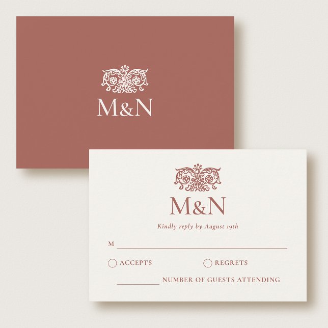 Elegant RSVP Wedding Monogram Terracotta Enclosure Card (Creator Uploaded)