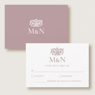 Elegant RSVP Wedding Monogram Vintage Pink Card