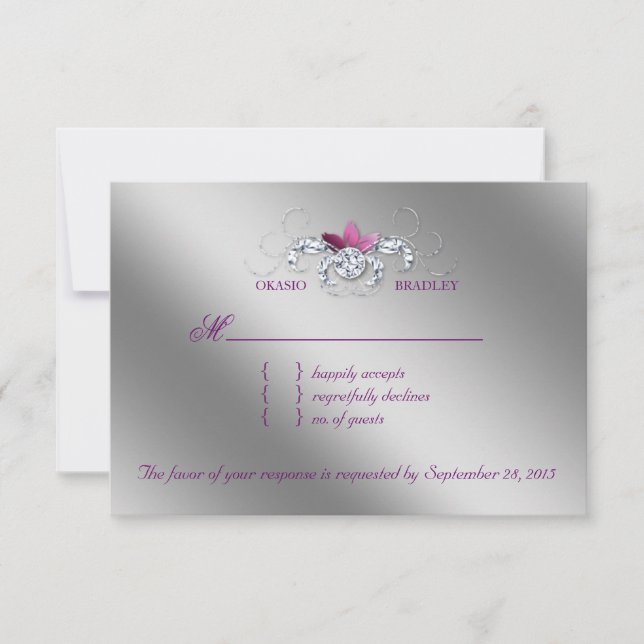Elegant RSVP Wedding Reply Card Sparkle Purple Lea (Front)