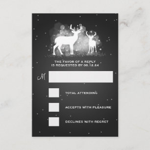 Elegant RSVP Wedding Winter Deer Sparkle Black Card