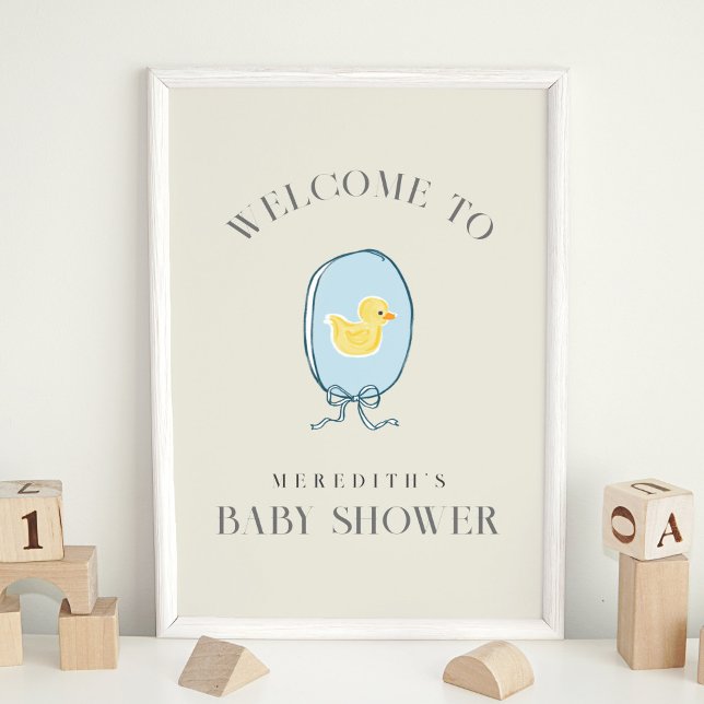 Elegant Rubber Ducky Ribbon Baby Shower Photo Print (Elegant meets cute rubber ducky Baby Shower welcome sign.)