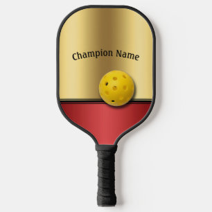 Elegant Ruby and Gold Design personalise Pickleball Paddle