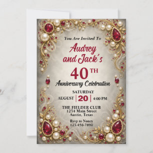 Elegant Ruby Border 40th Anniversary Invitation