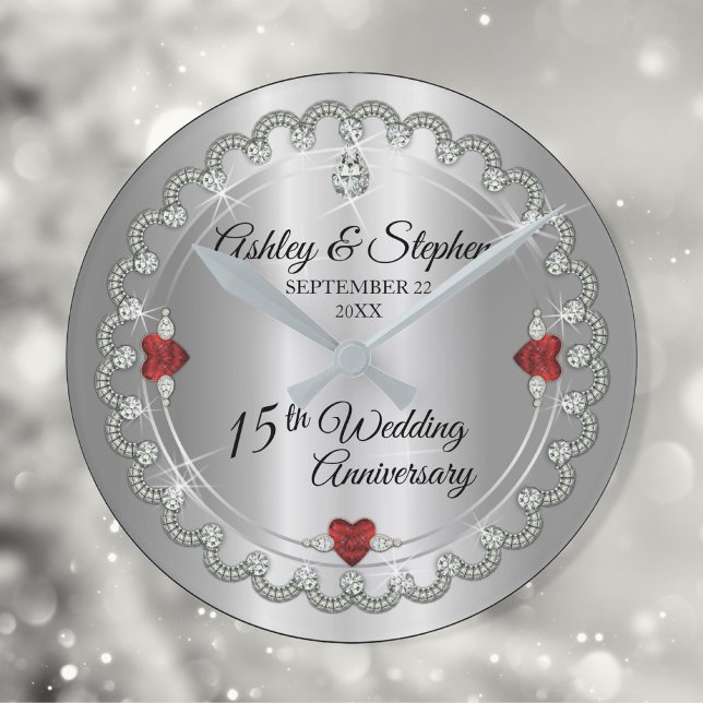 Elegant Ruby | Diamonds 15th Wedding Anniversary Round Clock (Creator Uploaded)